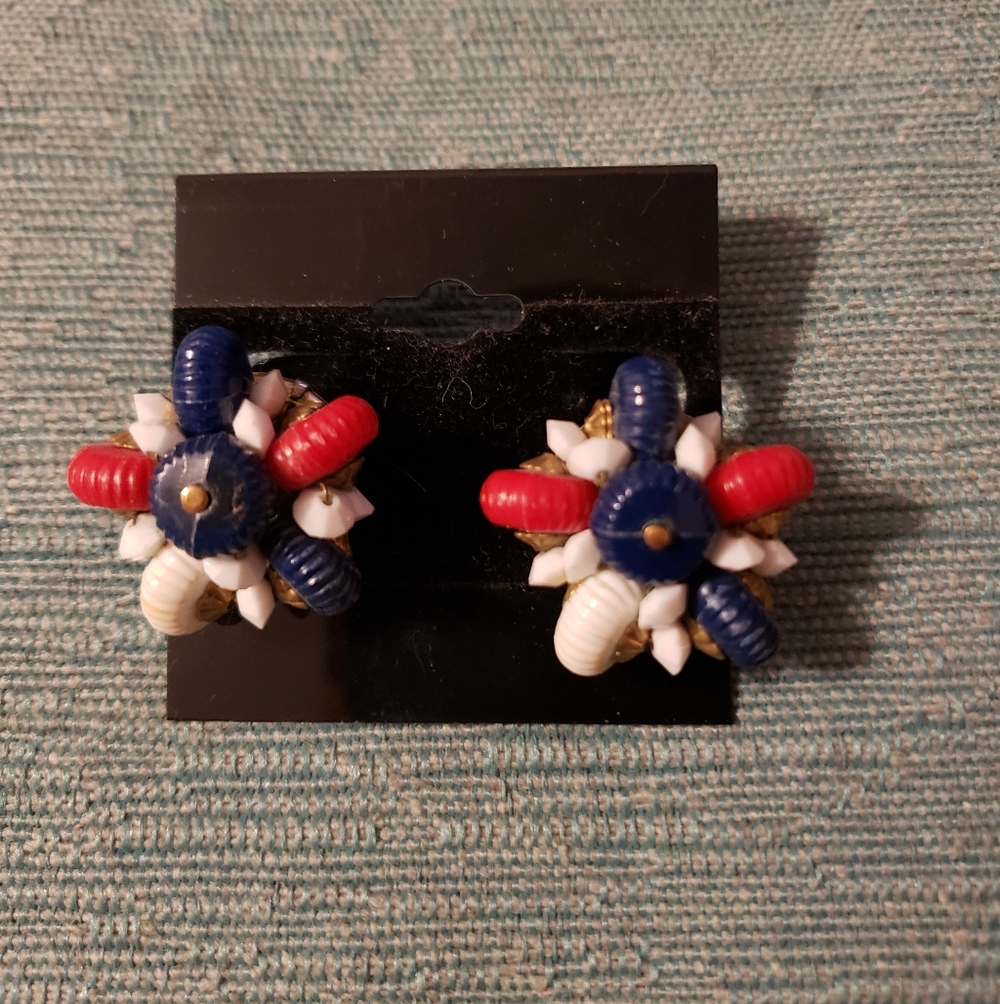 Patriotic Red White Blue Vintage Clip On Earrings